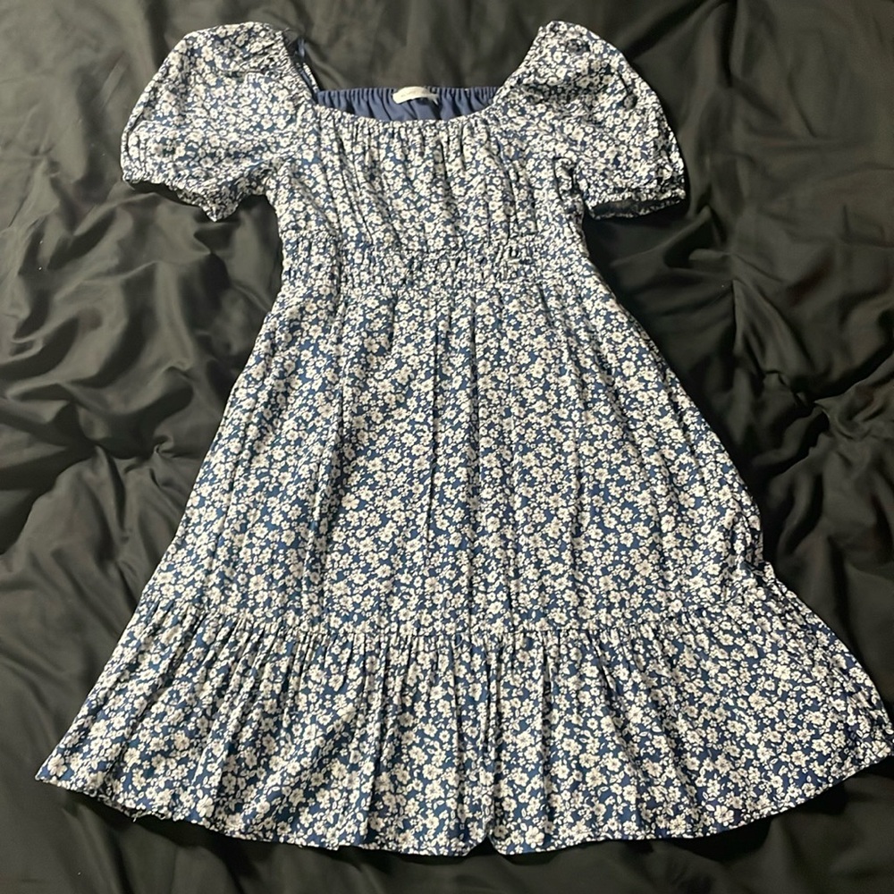 ALTAR'D STATE BLUE & WHITE FLORAL MINI DRESS
